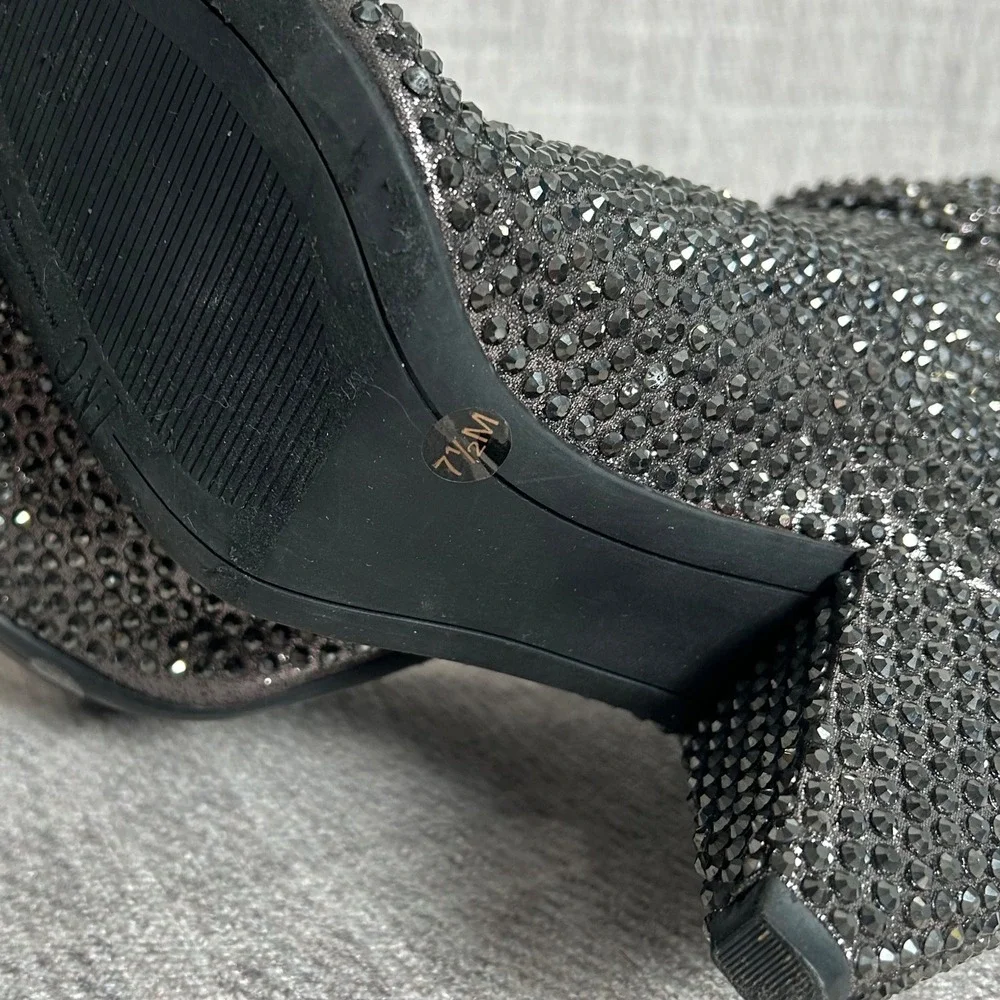 INC Gerii Pewter‎ Rhinestone Sparkly Slouch Boots Women's Knee High Block Heel